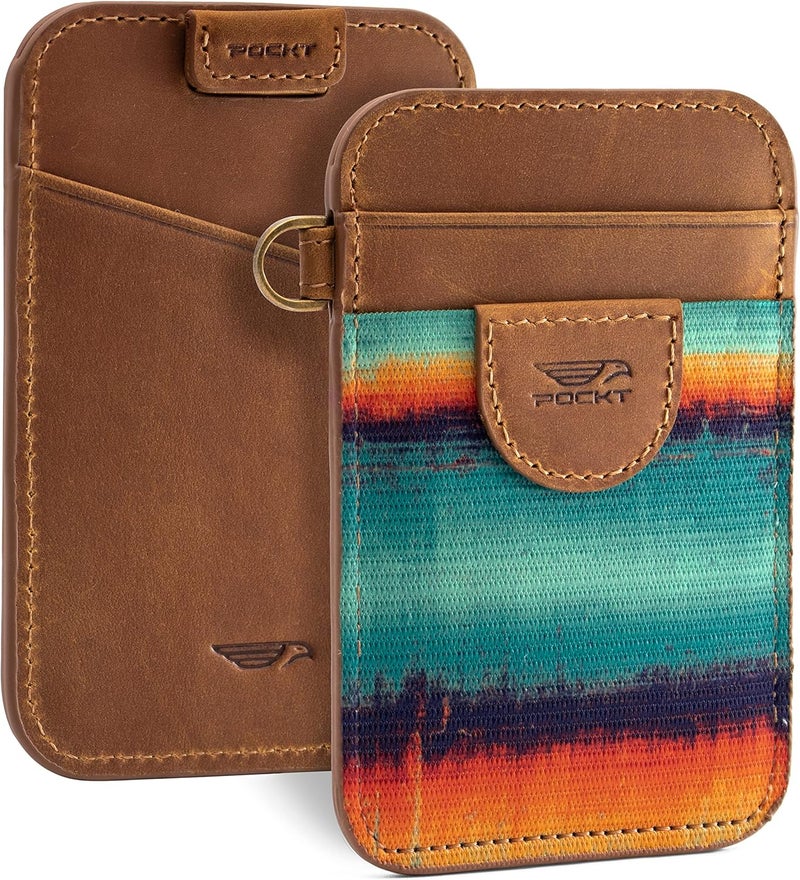 POCKT Slim Card Holder Wallet For Men and Women - Minimalist Front Pocket Wallet Elastic Credit Card Holder Genuine Leather RFID Blocking Card Case Wallets | Grunge - Image 1